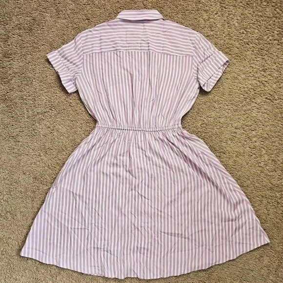 LOFT Shirt Dress Womens XXSP Petite Pink White Striped Button Front Short Sleeve - Picture 2 of 8